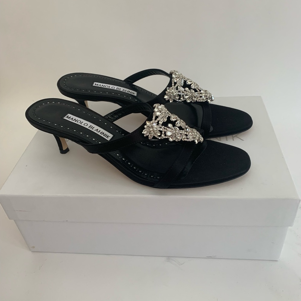 Manolo Blahnik Trinamu 50 Satin Embellished Sandals